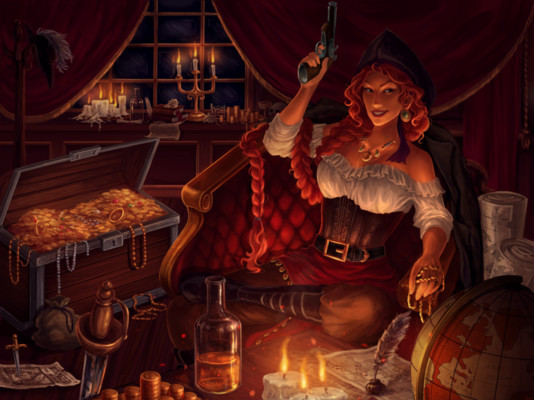 Девушка пират с сокровищами